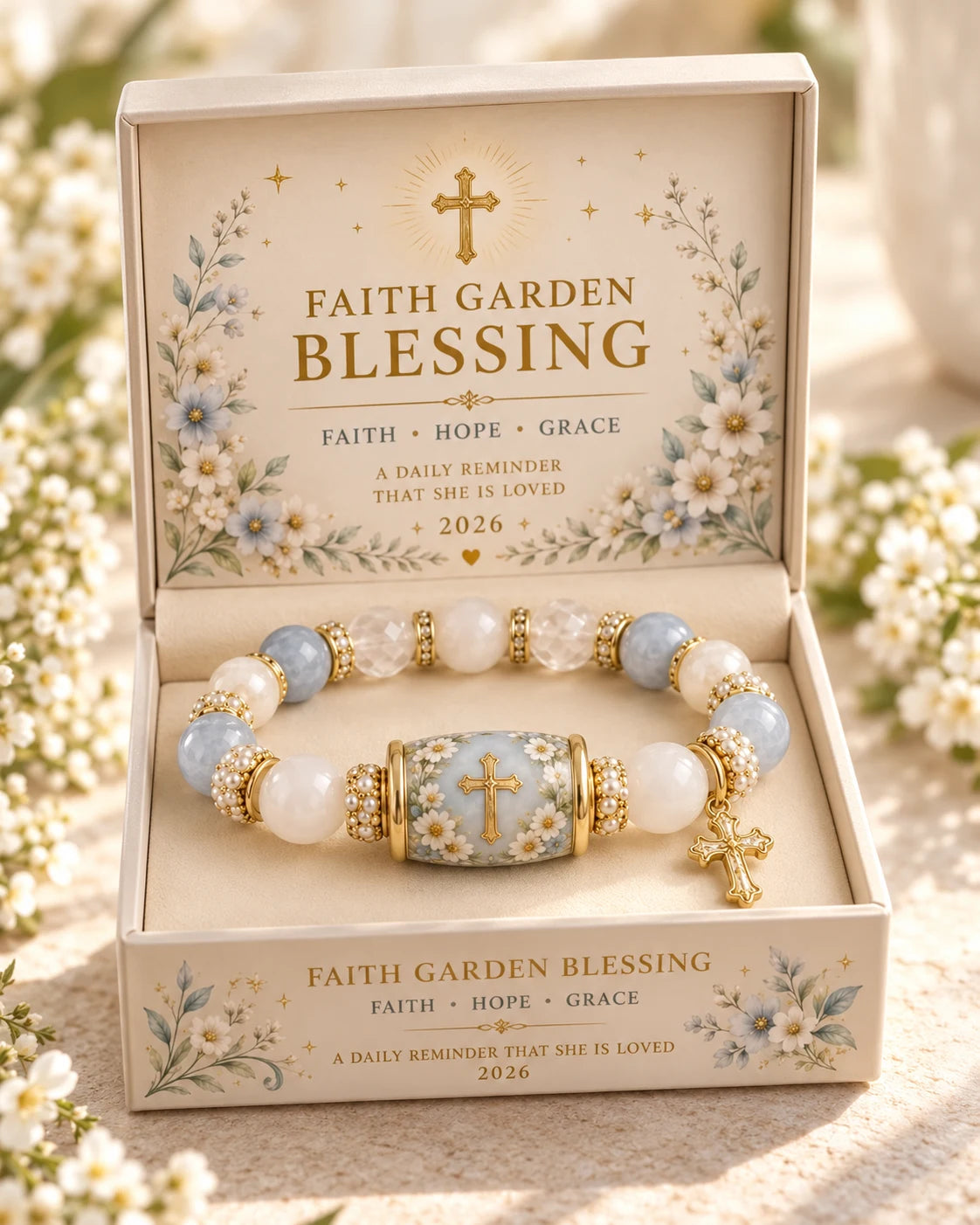 Grace in Bloom bracelet resting in the palm of a hand
