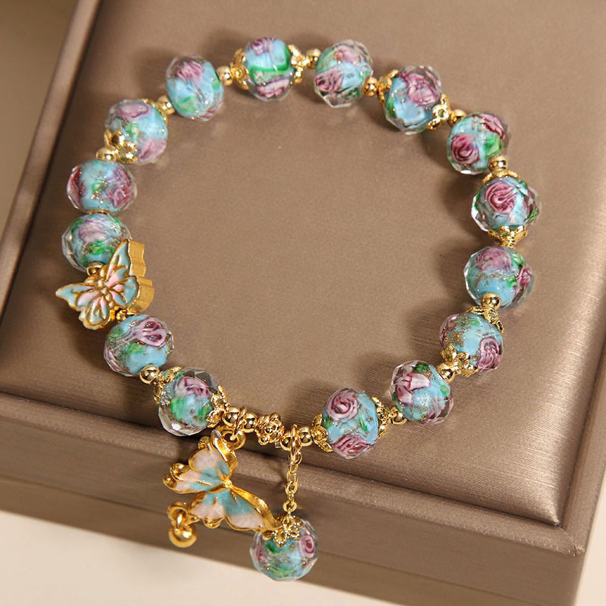 Butterfly Garden – Rose Glass Bead Bracelet