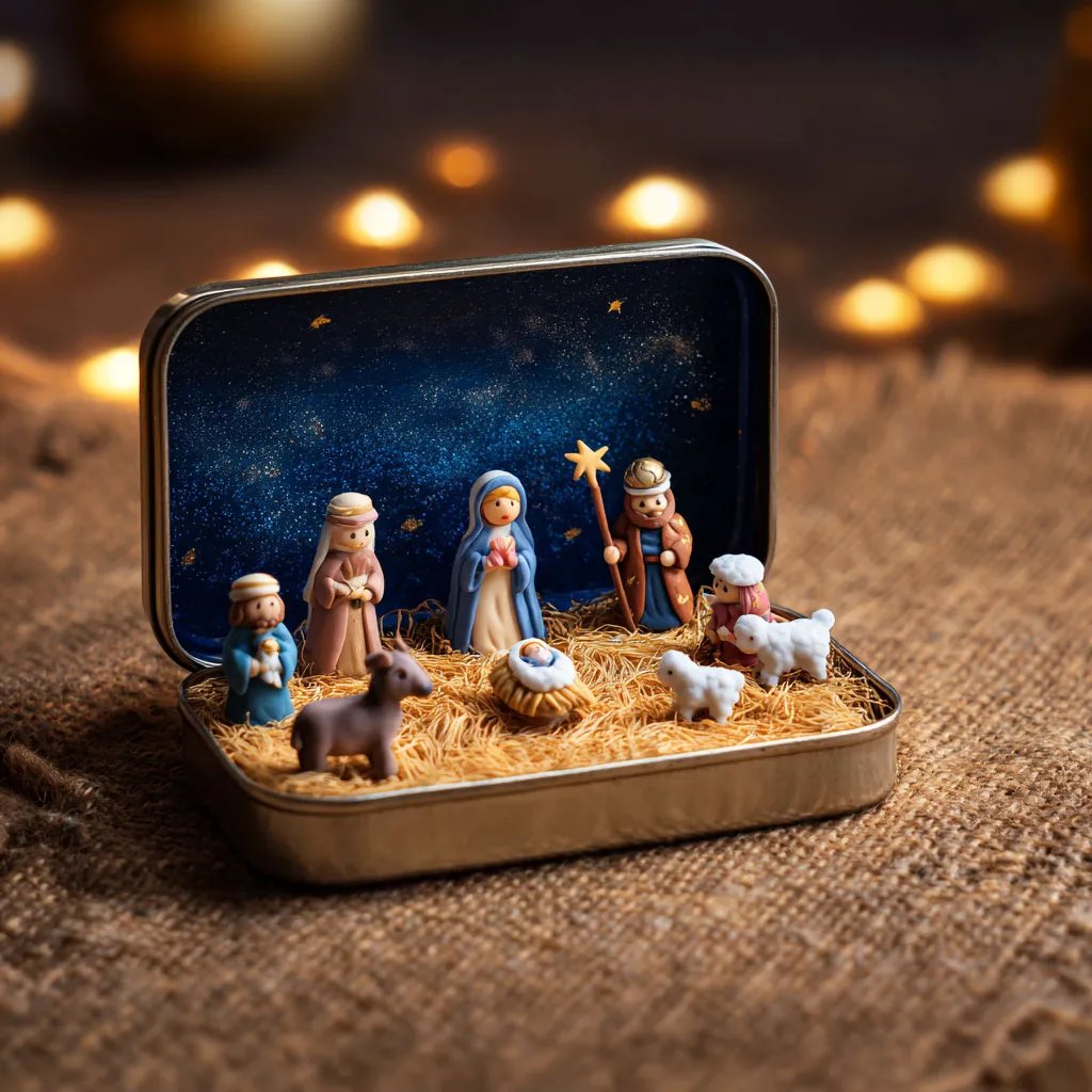 Mini Nativity scene inside a portable keepsake tin