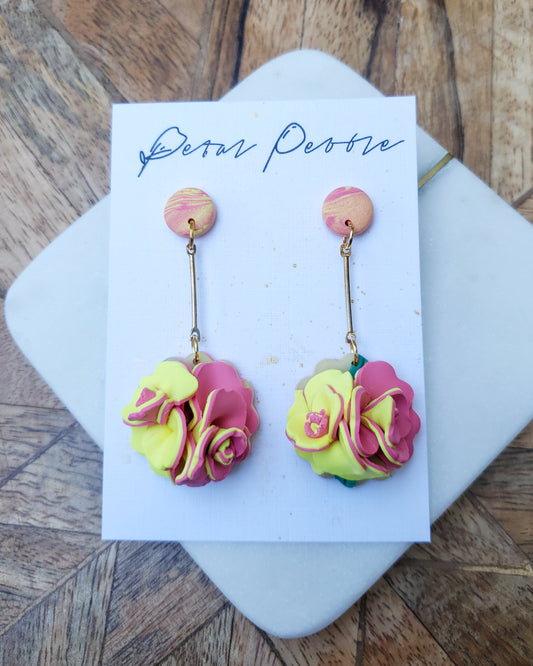 Yellow Pink Contrast Floral Earring