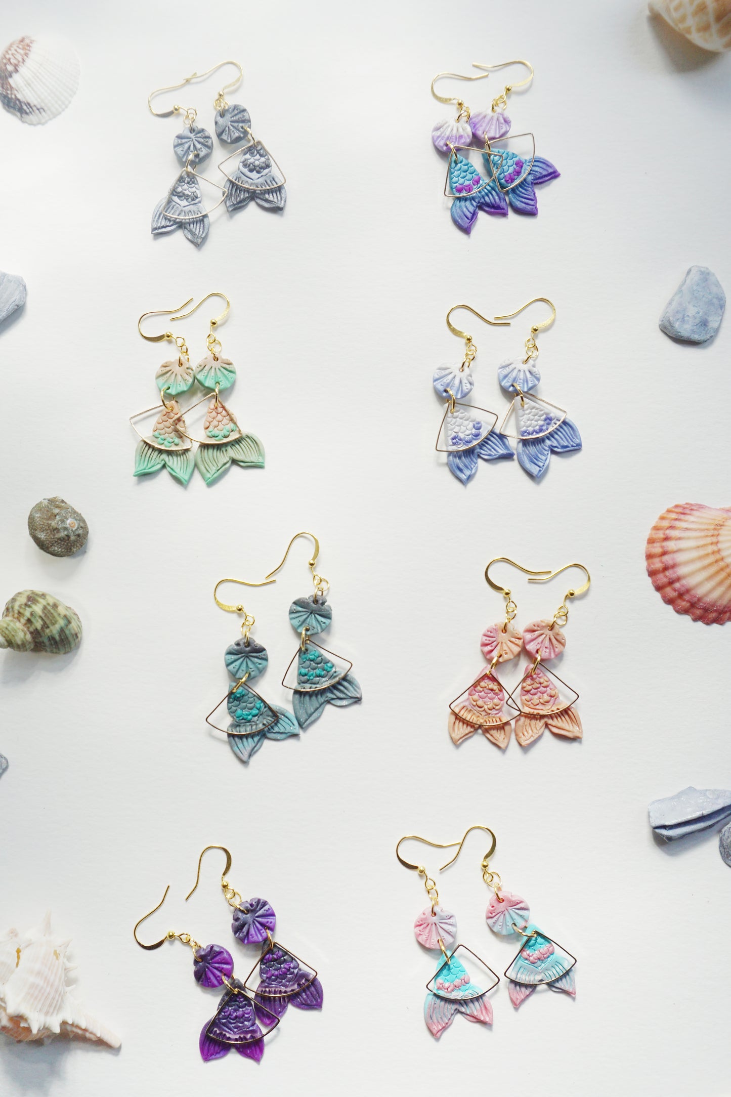Pearl Blue and Violet Mermaid Earrings