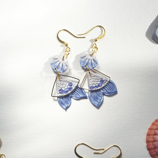 Pearl White and Blue Mermaid Earrings