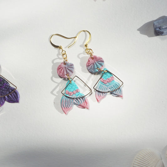 Pearl Cyan and Pink Mermaid Earrings