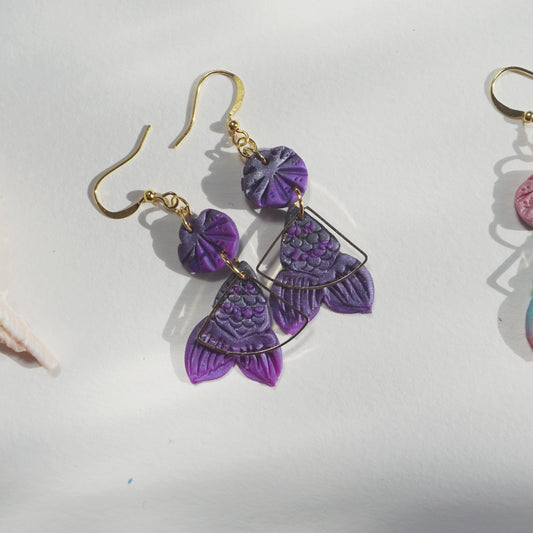 Pearl Dark and Light Purple Mermaid Earrings