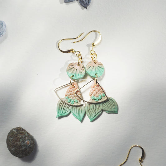 Pearl Apricot and Green Mermaid Earrings