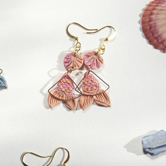 Pearl Pink and Orange Mermaid Earrings
